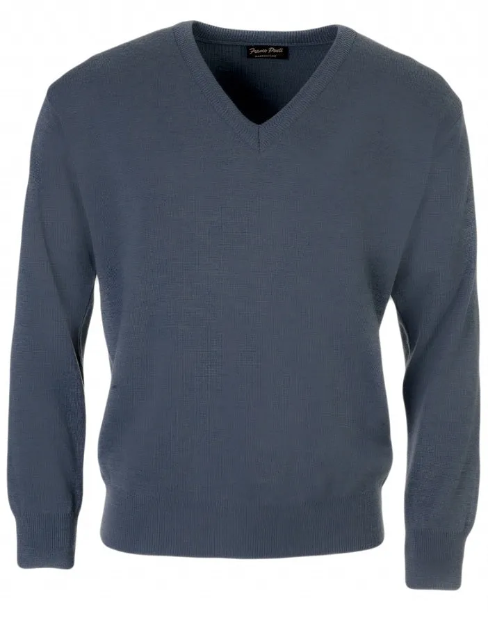 50% OFF - MASSOTI V-Neck Sweater - Mens 100% Merino Wool - Denim - Size: LARGE