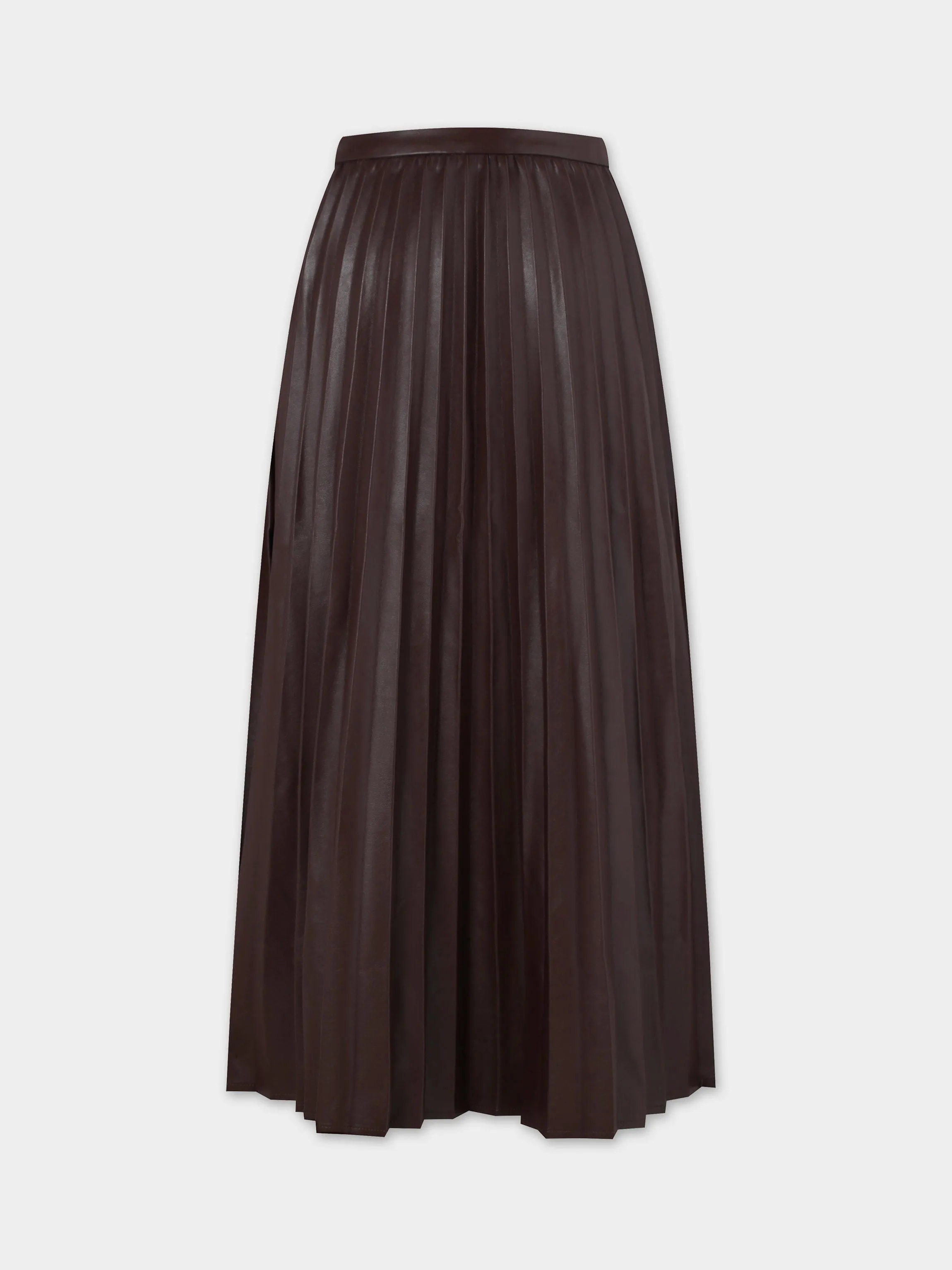 Accordion Pleated Faux Leather Skirt-Brown