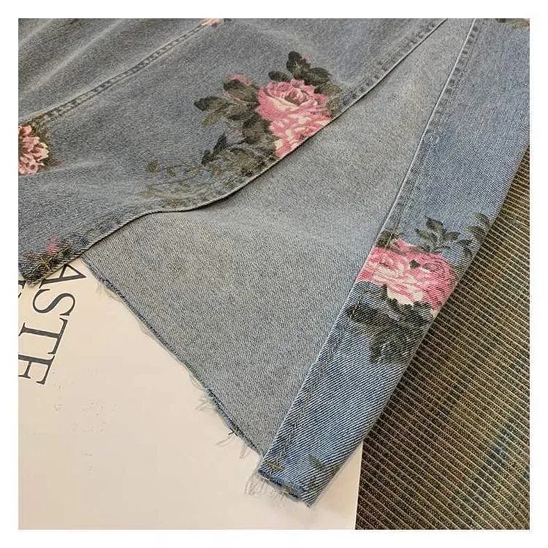 Alyssa Floral Split Denim Skirt