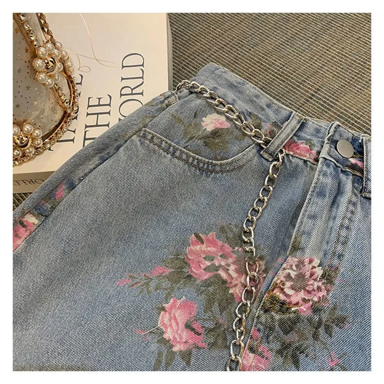 Alyssa Floral Split Denim Skirt