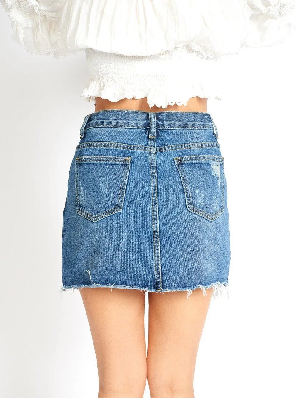 Amalia Ripped Denim Mini Skort