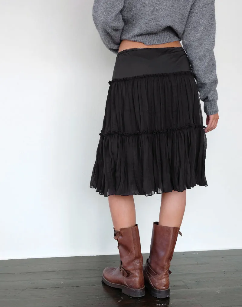 Anahita Tiered Skirt in Chiffon Black