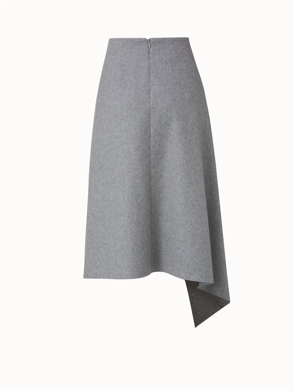 Asymmetrical Wool Stretch Flannel Midi Skirt