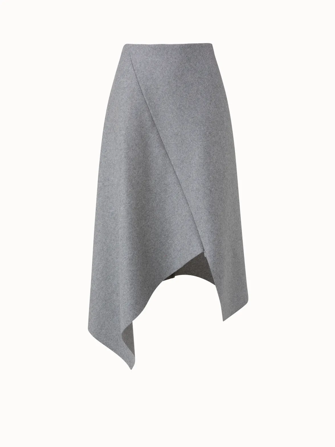 Asymmetrical Wool Stretch Flannel Midi Skirt