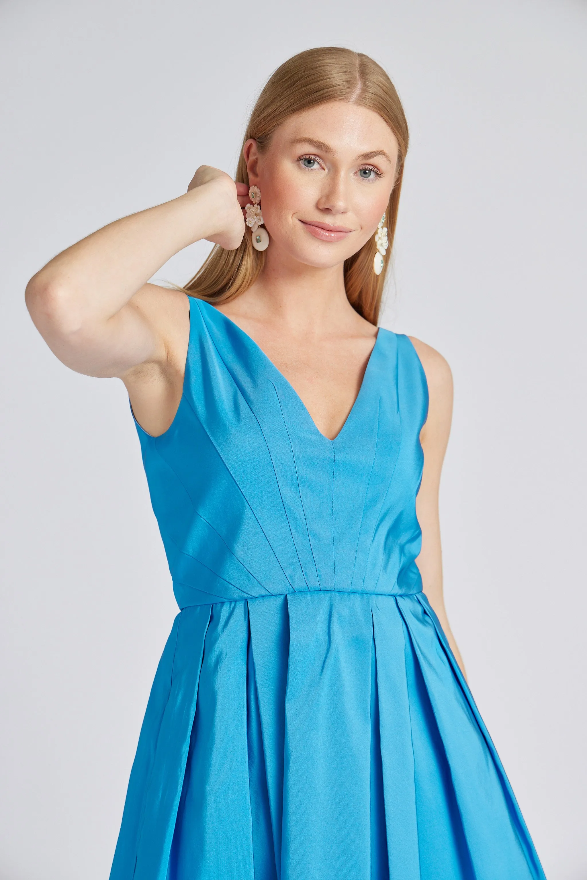 Ava Dress Silk Faille Aqua