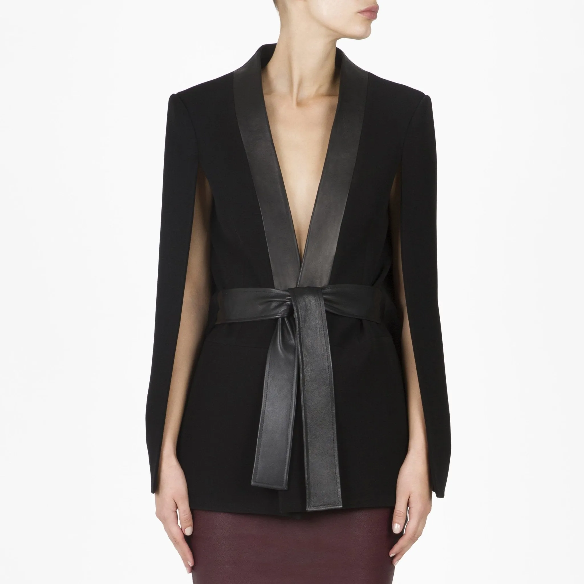 Belted Crepe Cape Blazer