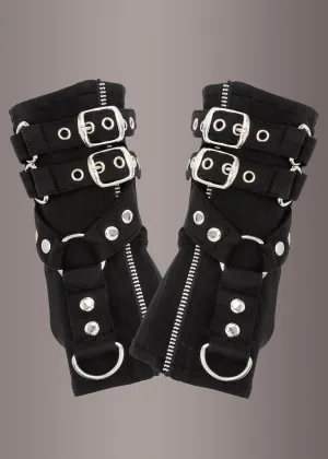 Black Buckle Arm Warmers Studded Biker Gloves