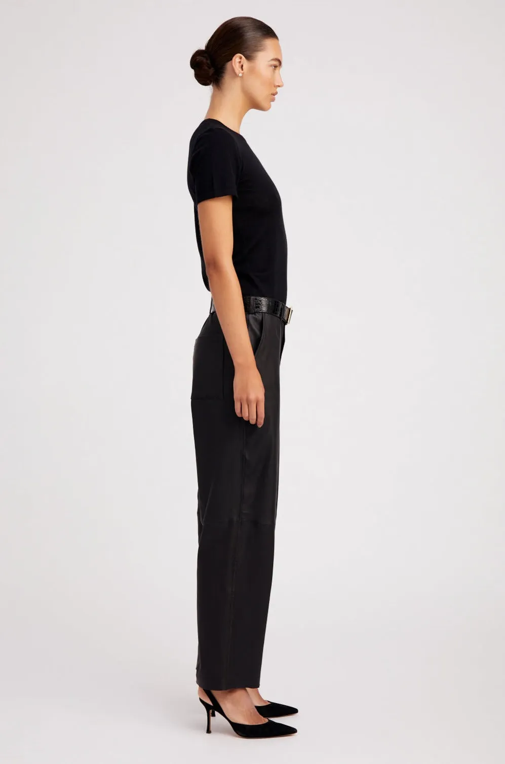 Black Leather Relaxed Trousers