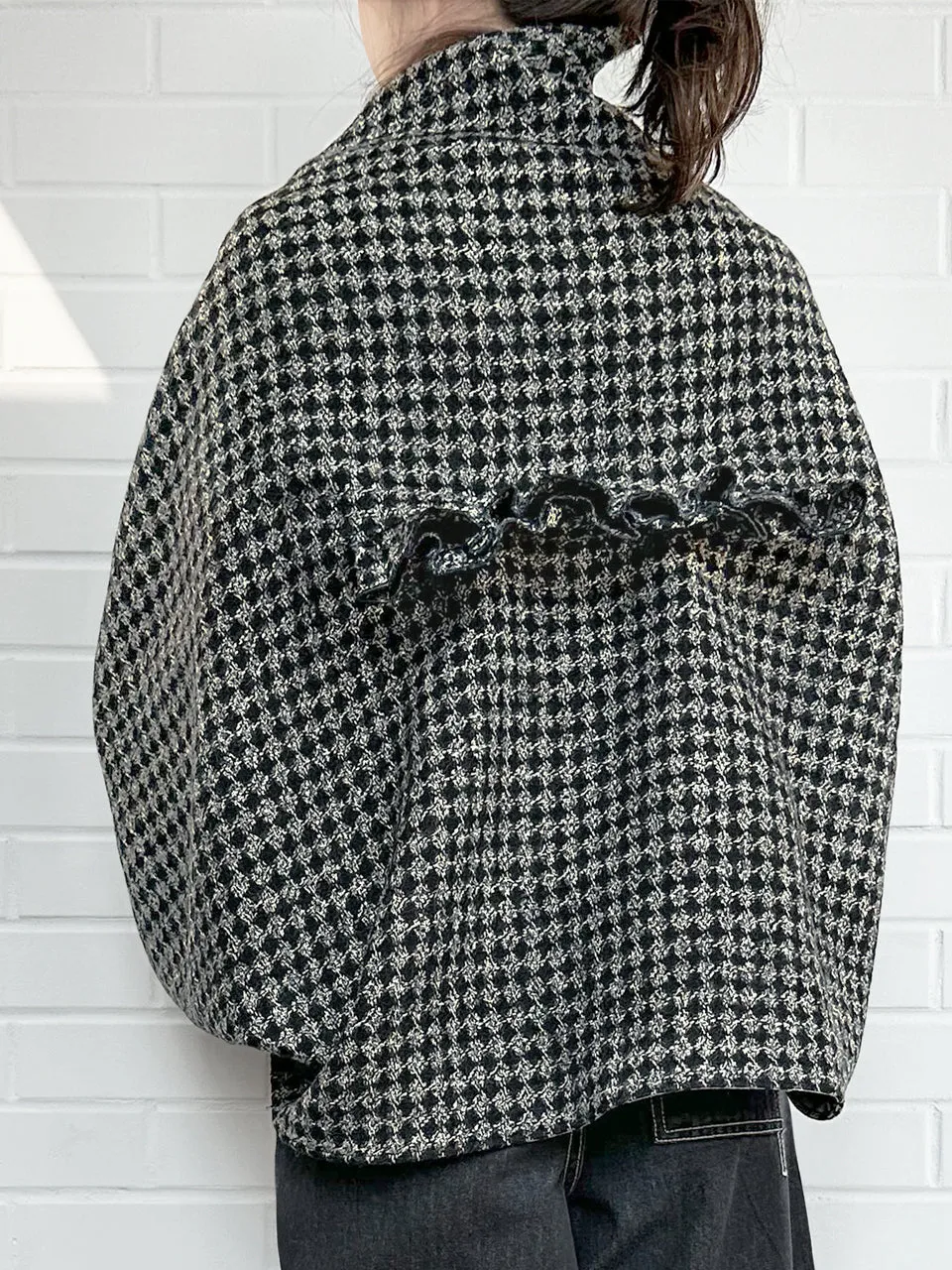 Black Lurex Check Three Way Ruffled Cape Cardi - Crop Top