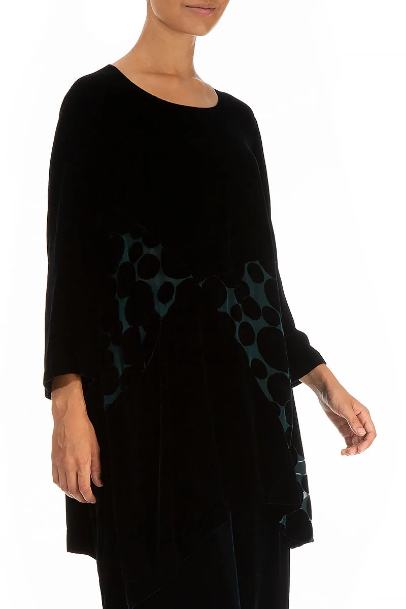 Bubble Pattern Black Silk Velvet Tunic