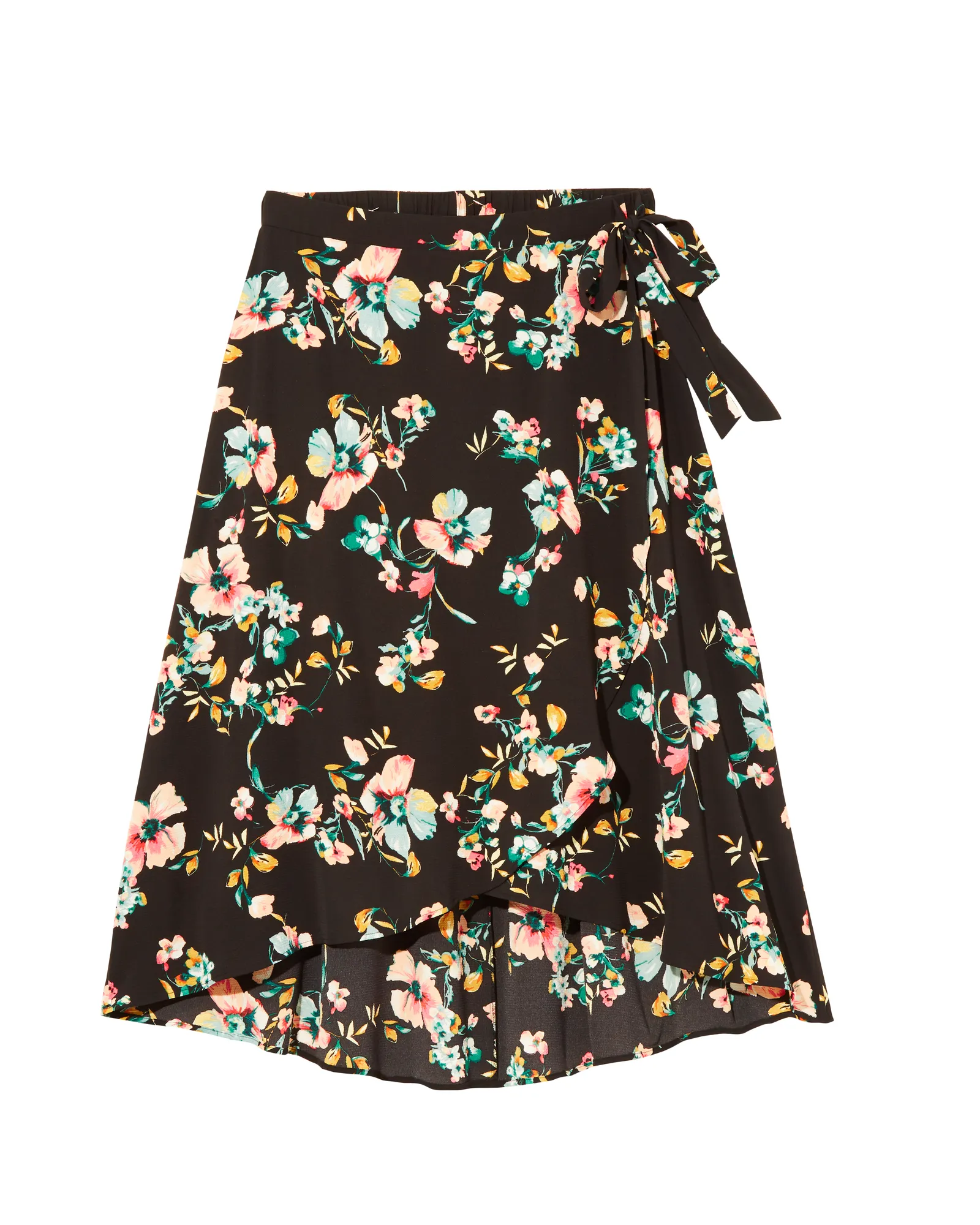 Buttercup High-Low Faux Wrap Skirt | Black / Light Green