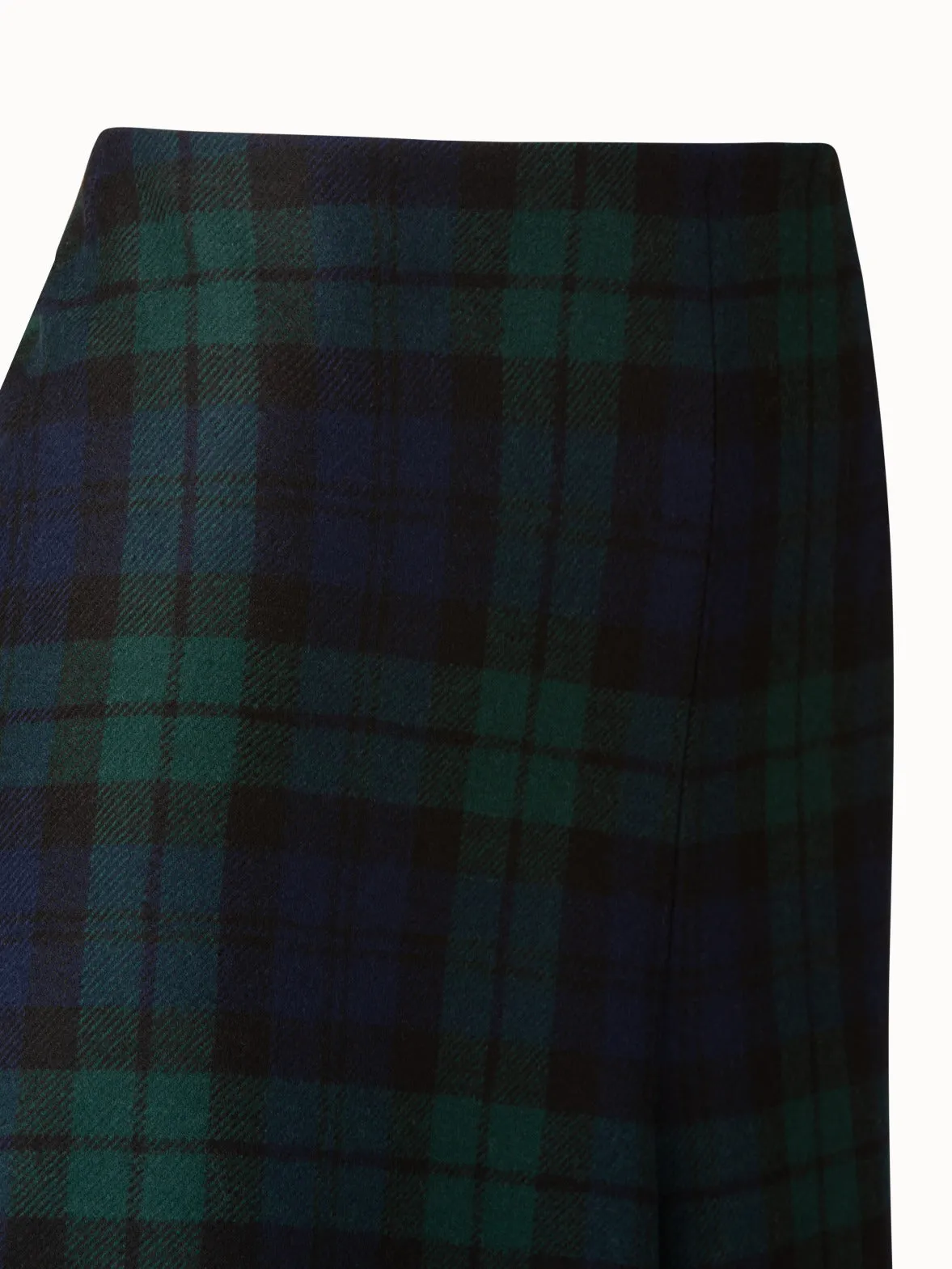 Checked Wool Flared Godet Skirt