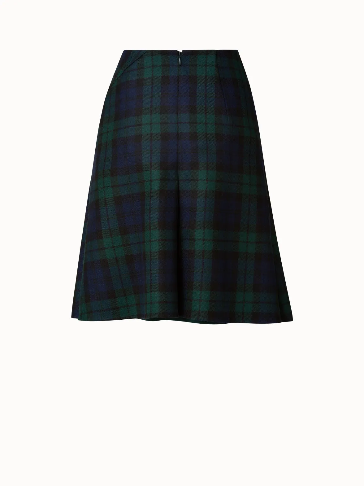 Checked Wool Flared Godet Skirt