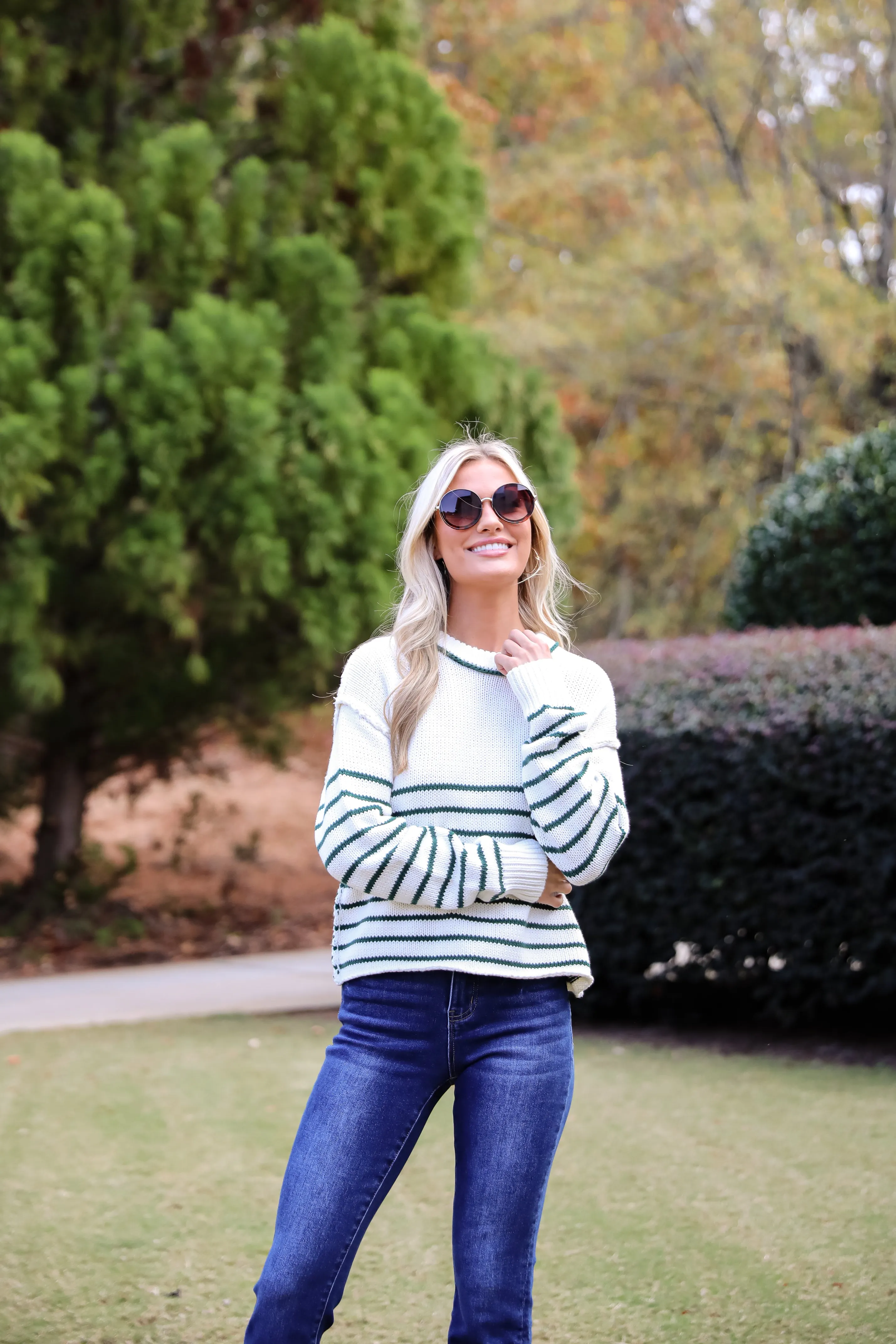 Chic Outcome Green Striped Sweater