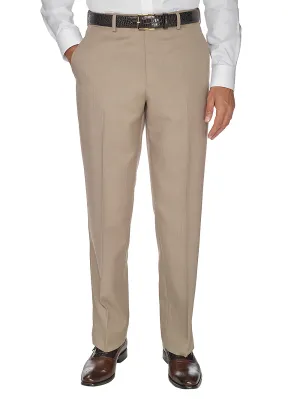 Comfort-Waist Microfiber Herringbone Flat Front Pant - Tan