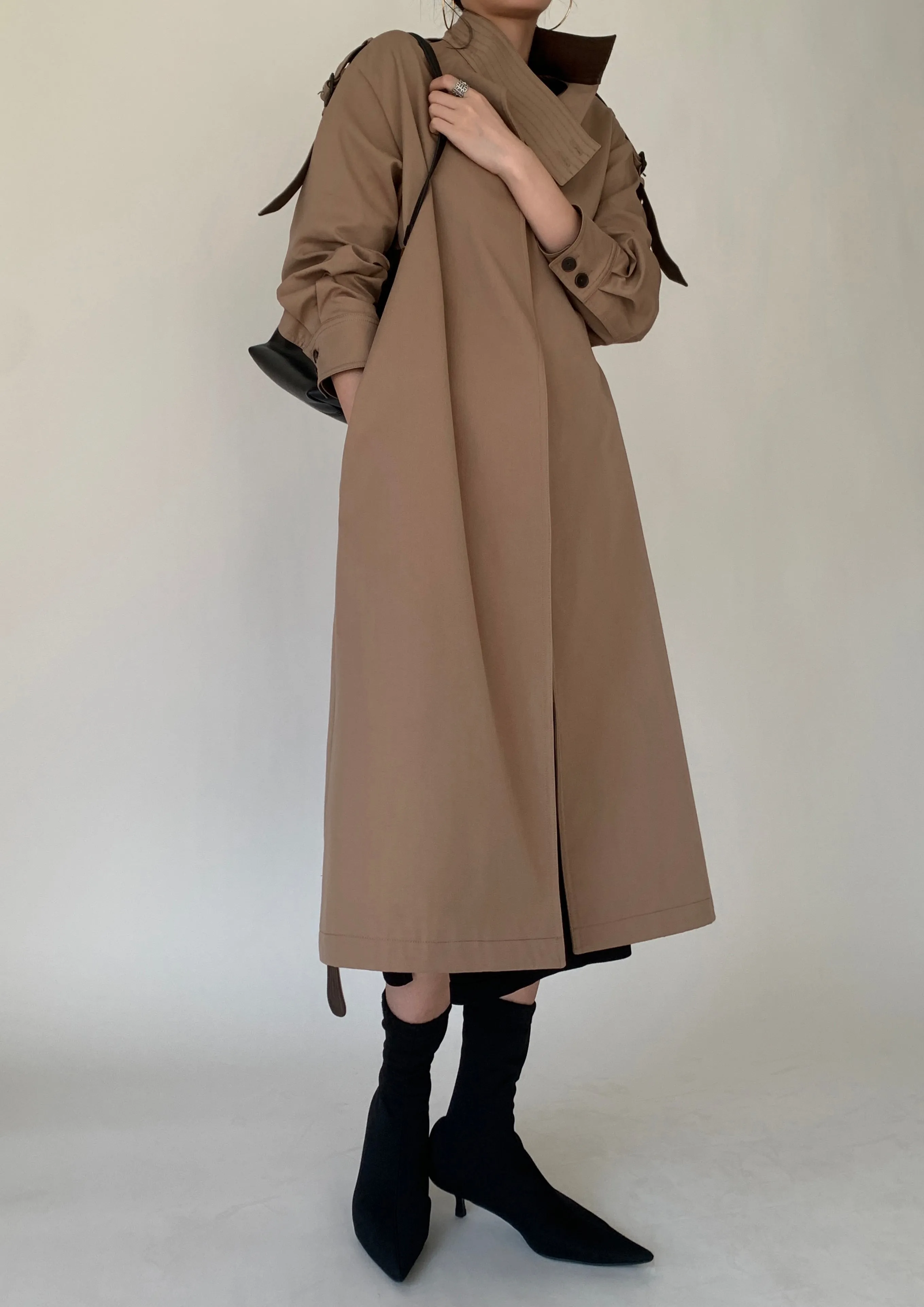 Cotton- Blend Trench Coat- Camel