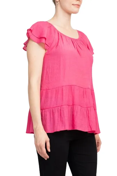 Counterparts Scoop Neck Cap Sleeve Ruched Rayon Top