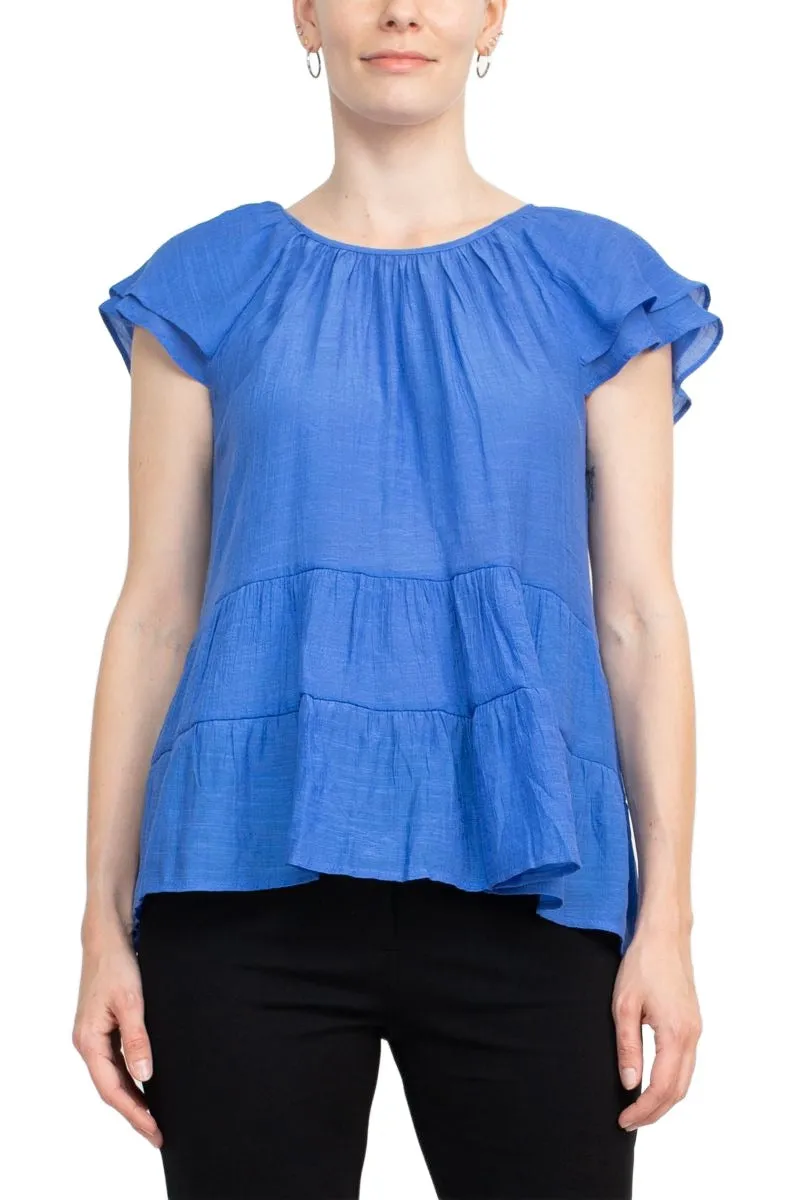 Counterparts Scoop Neck Cap Sleeve Ruched Rayon Top