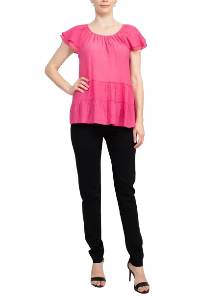 Counterparts Scoop Neck Cap Sleeve Ruched Rayon Top