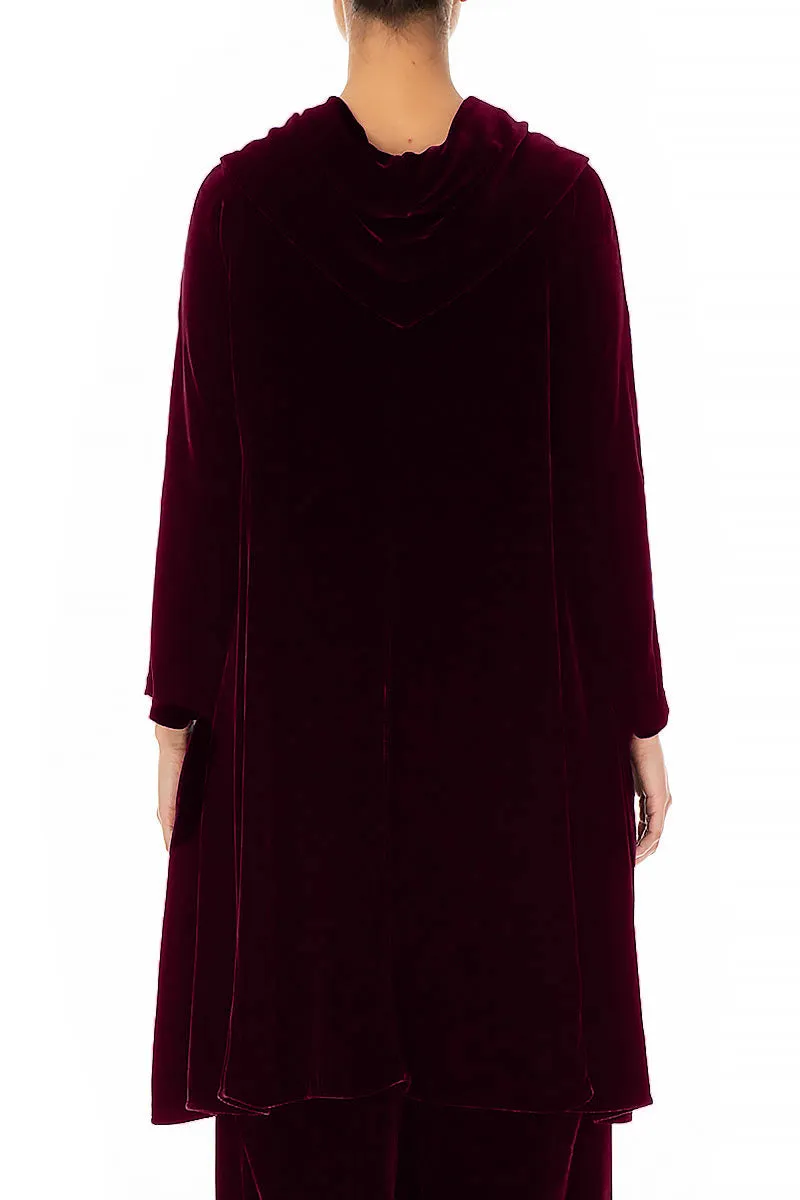 Cowl Neck Asymmetric Magenta Silk Velvet Tunic