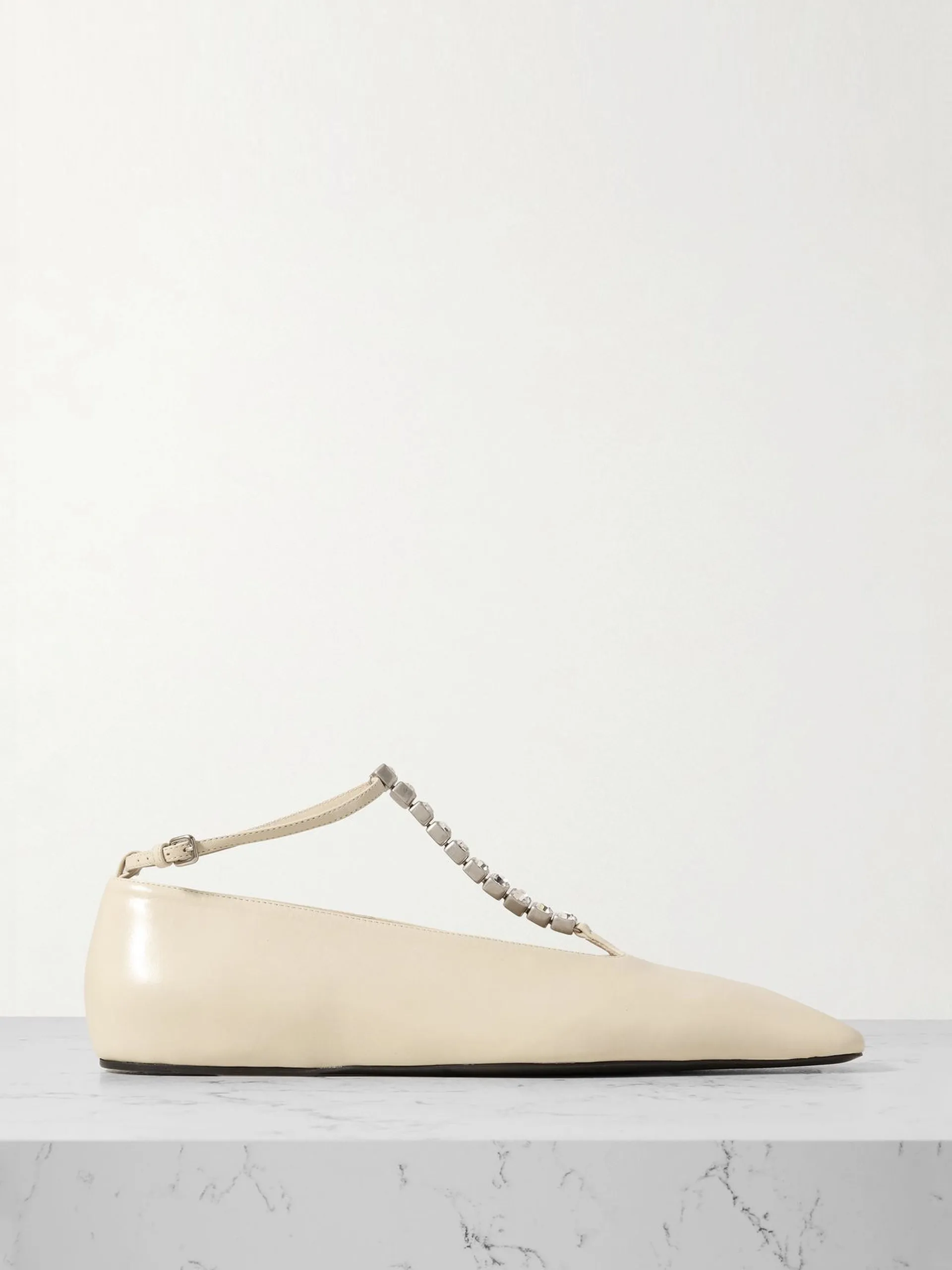 Crystal-embellished leather ballet flats