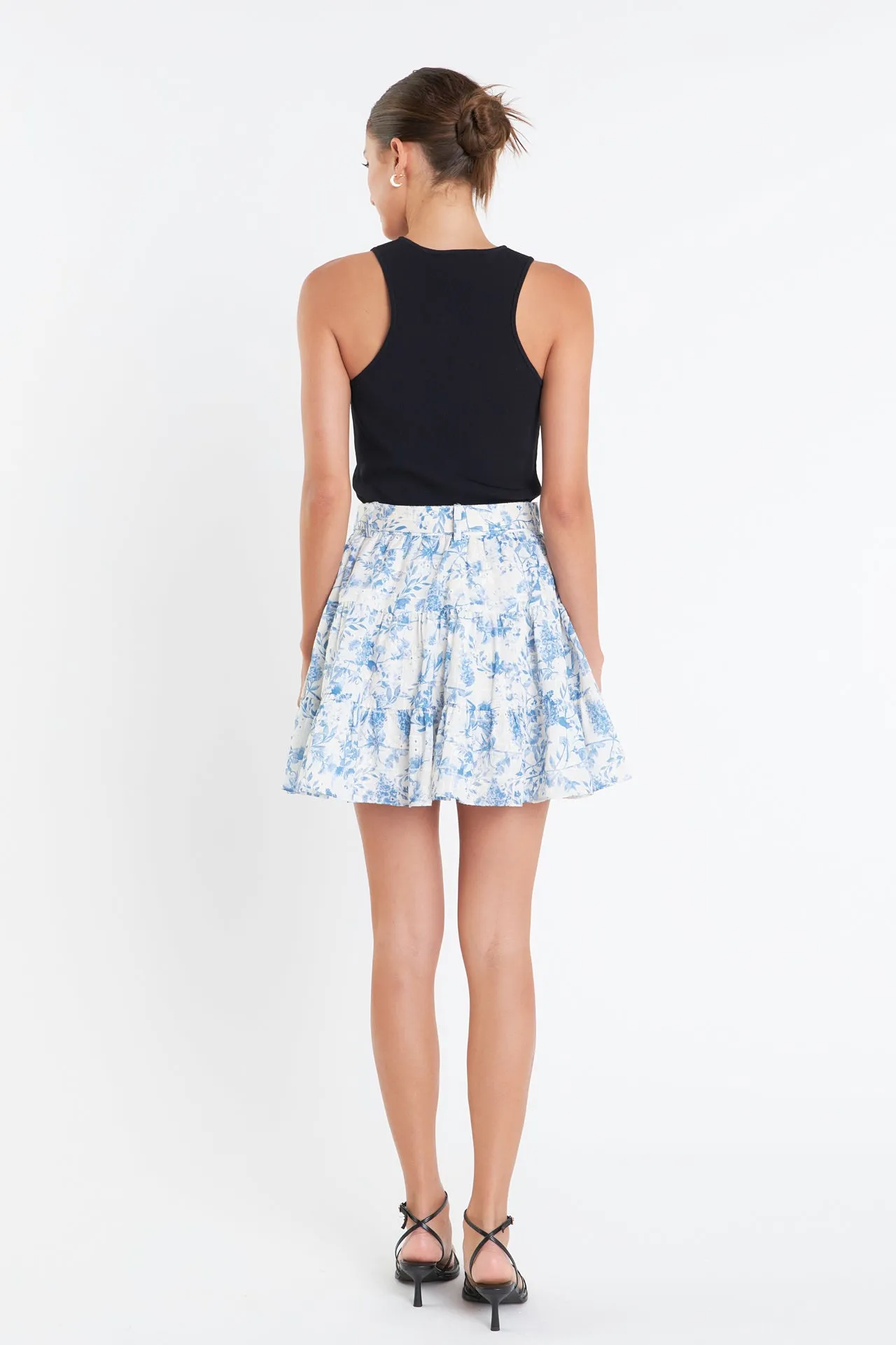 Digital Print Belted Tiered Mini Skirt