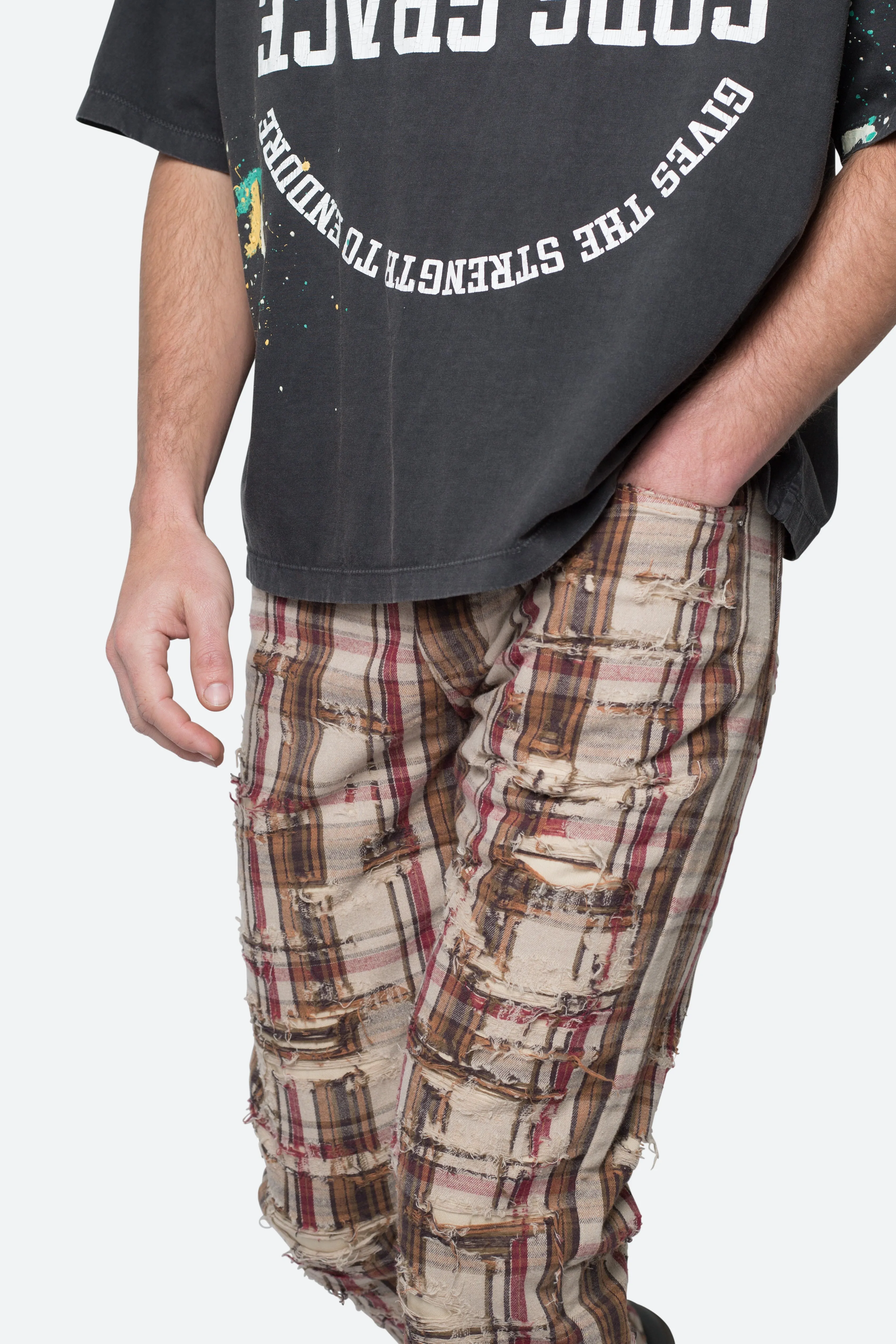 Distressed Plaid Pants - Multi