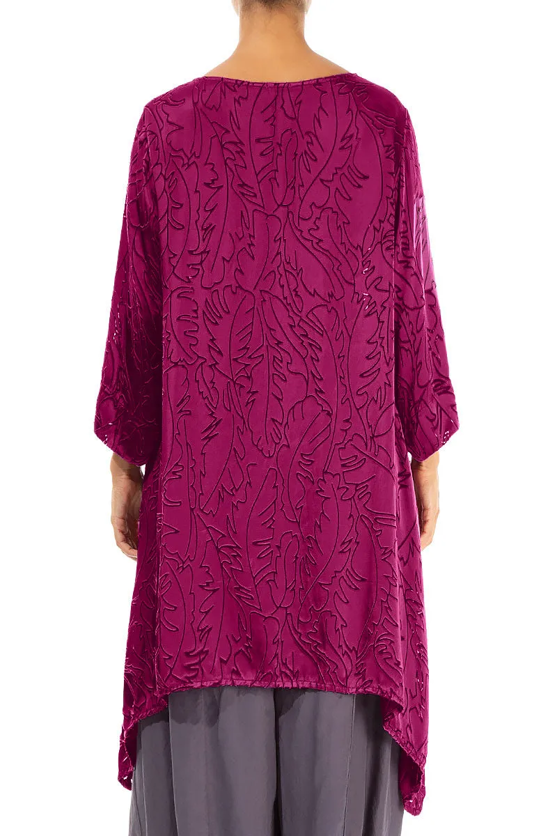 Dropped Edge Magenta Devoré Feather Silk Tunic