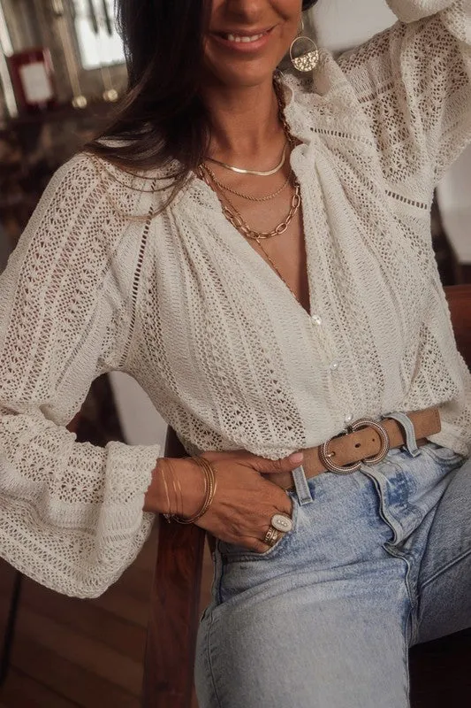 Emery Crochet Lace Button-down Blouse