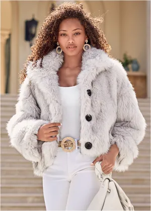 Faux-Fur Button Coat - White