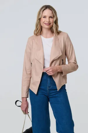 Faux Leather Waterfall Front Crop Jacket