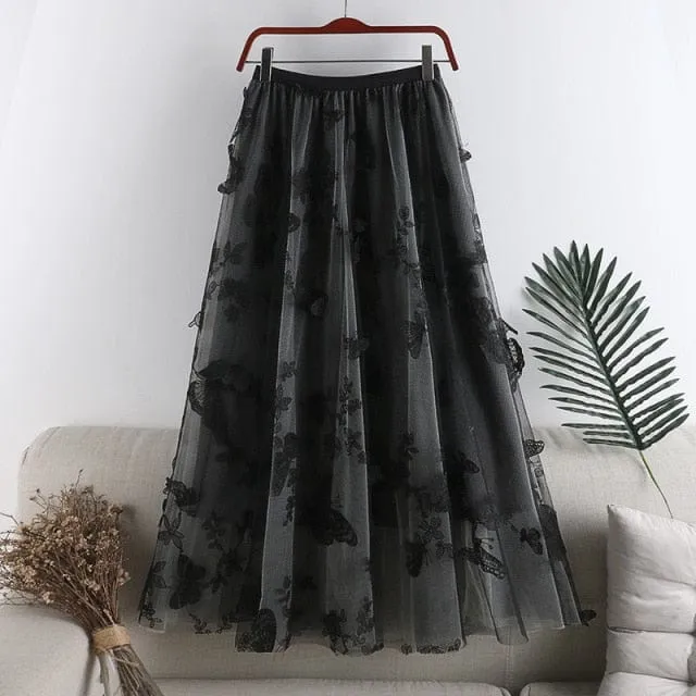 Flowers & Butterflies Asymmetrical Midi Skirt