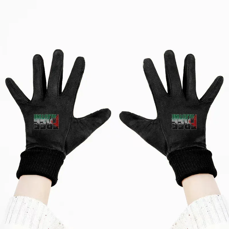 Free Palestine Sticker Unisex Suede Fabric Gloves - Black