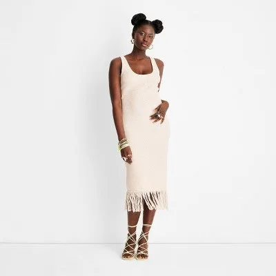 Future Collective with Alani Noelle Crochet Fringe Hem Boho Midi Dress