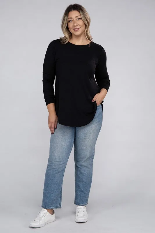 Hi Curvy Plus Size Women Long Sleeve Round Neck Round Hem Top