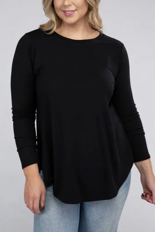 Hi Curvy Plus Size Women Long Sleeve Round Neck Round Hem Top