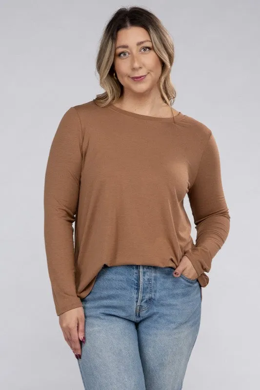 Hi Curvy Plus Size Women Long Sleeve Round Neck Round Hem Top