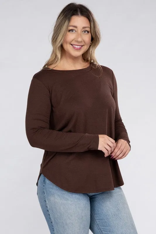 Hi Curvy Plus Size Women Long Sleeve Round Neck Round Hem Top