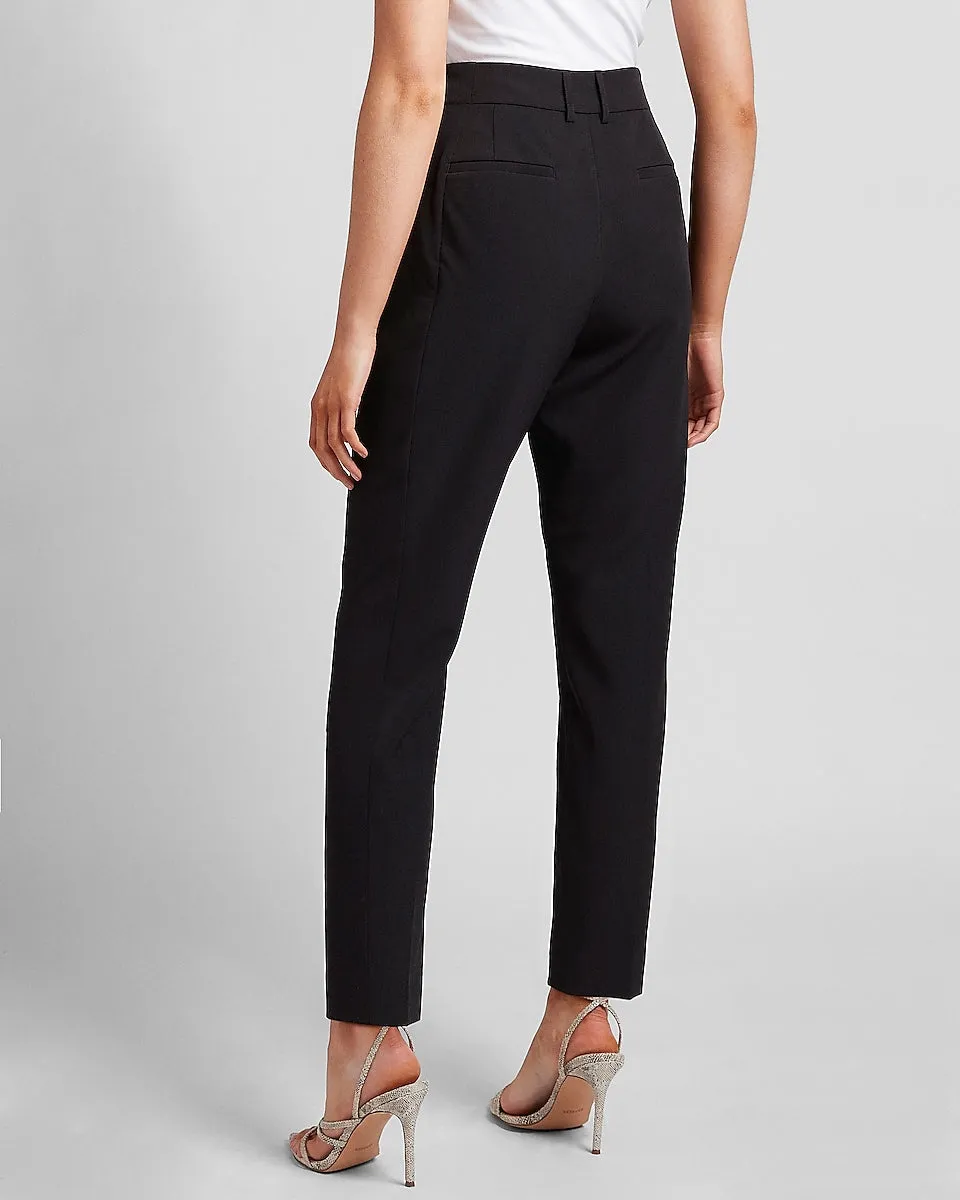 High Waisted Pleated Ankle Pant in Pitch Black