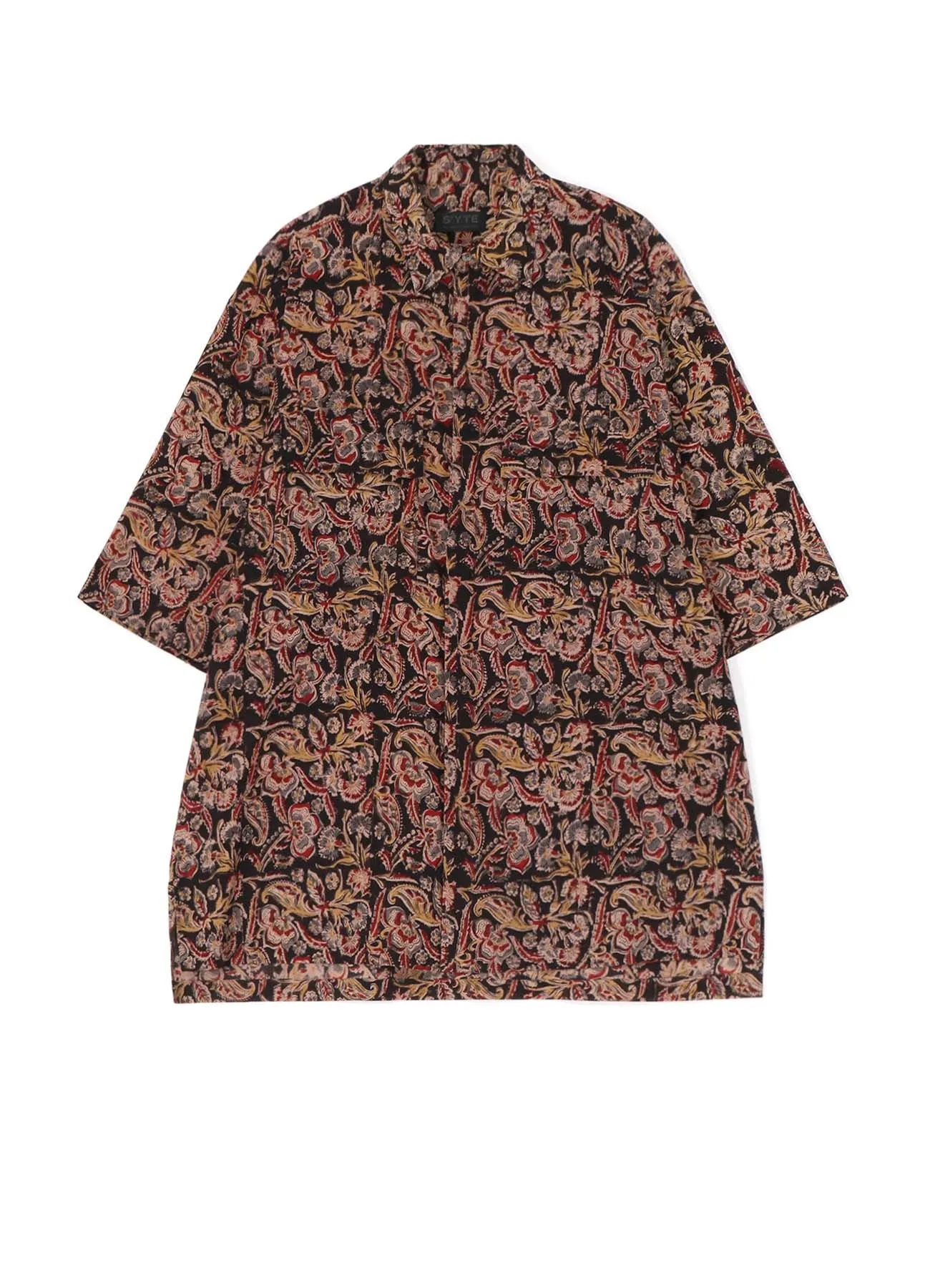 INDIAN BLOCK PRINTED PAISLEY HALF-SLEEVE BIG SHIRT WITH FLAP POCKETS