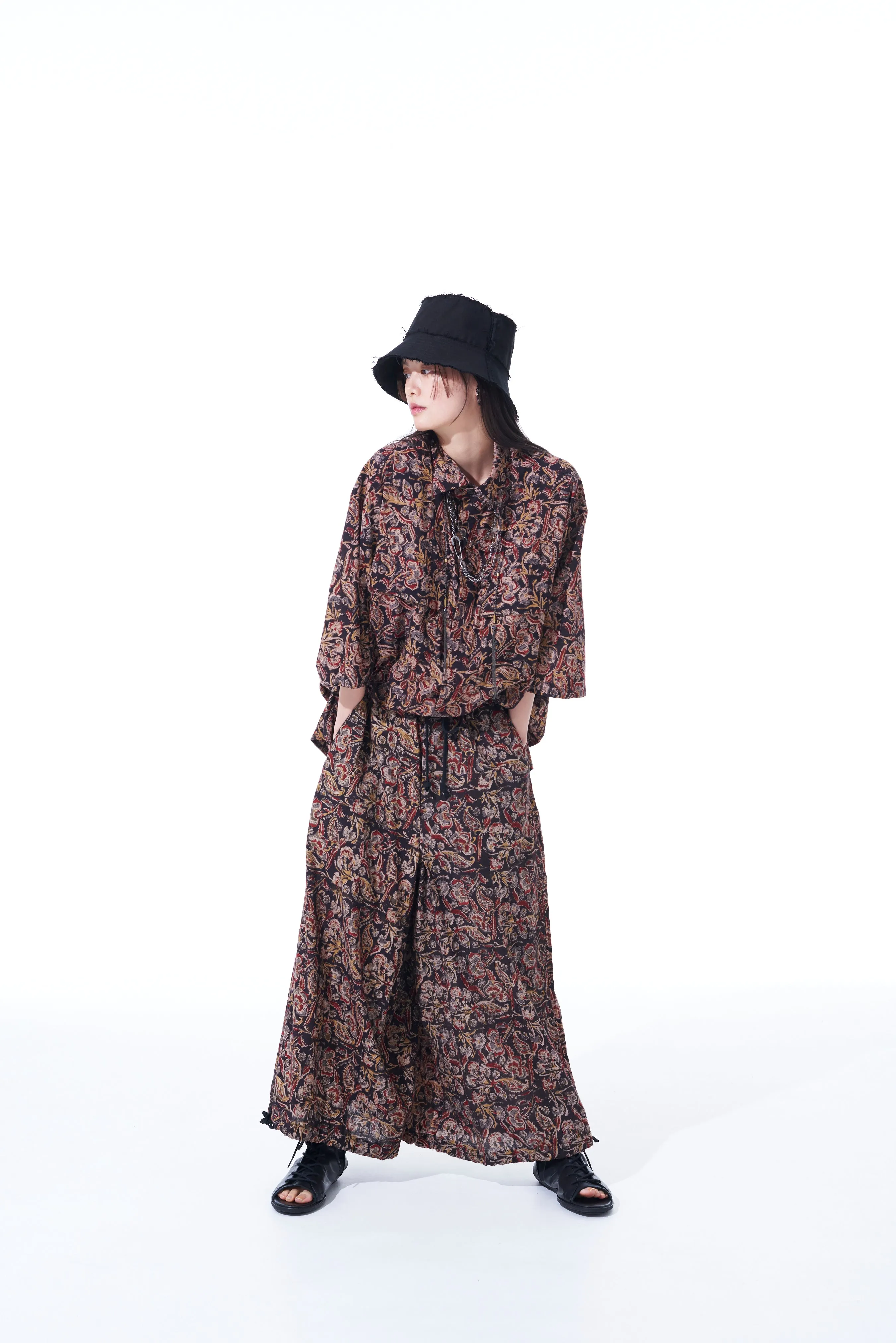 INDIAN BLOCK PRINTED PAISLEY HALF-SLEEVE BIG SHIRT WITH FLAP POCKETS