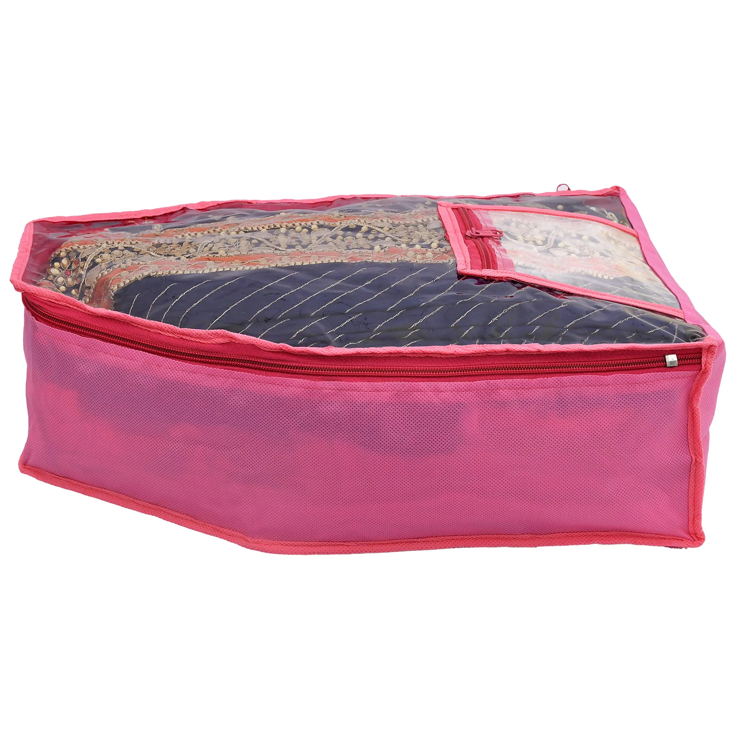 Kuber Industries 12 Piece Non Woven Blouse Cover with Front Transparent Window with Attached Pocket Set (Pink)