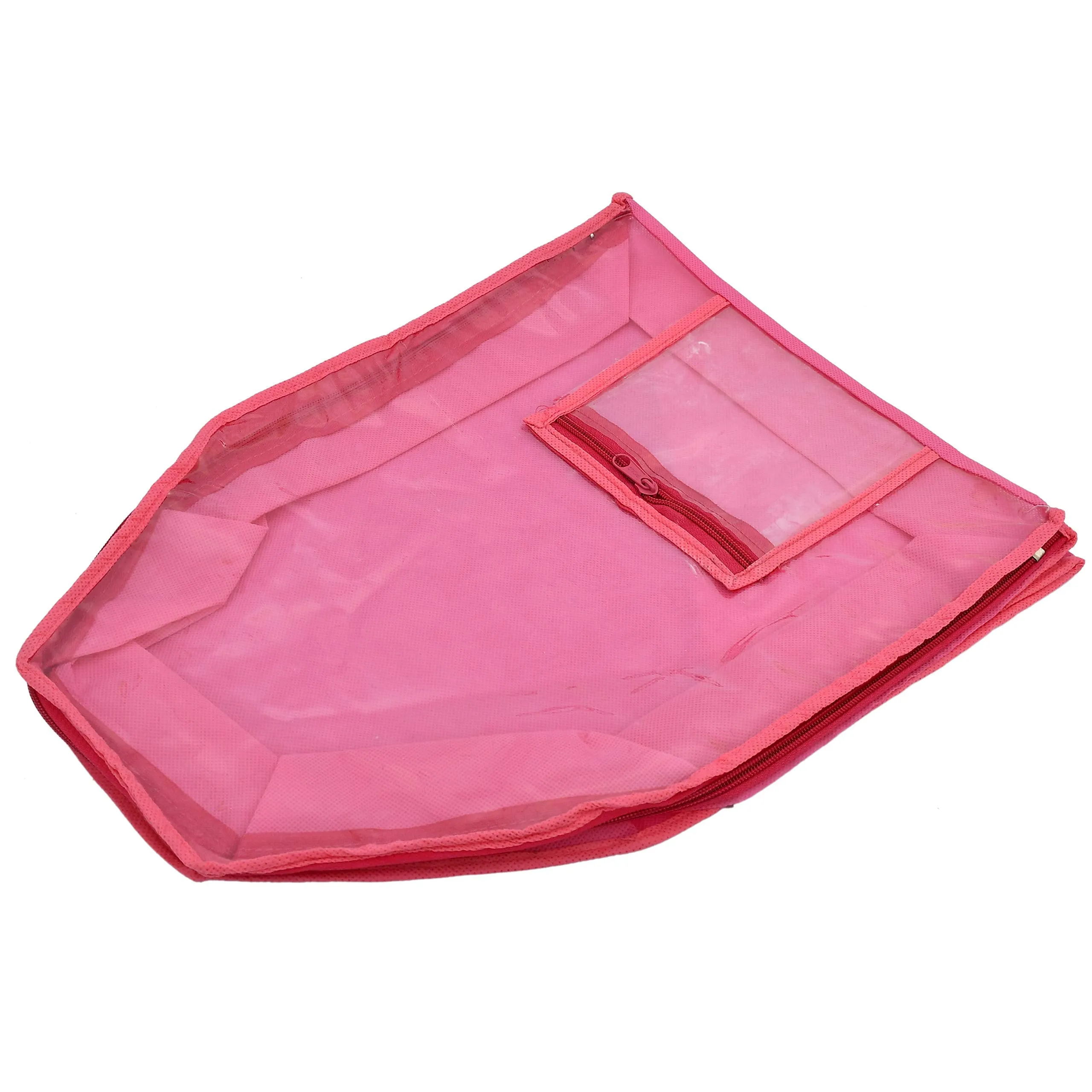 Kuber Industries 12 Piece Non Woven Blouse Cover with Front Transparent Window with Attached Pocket Set (Pink)