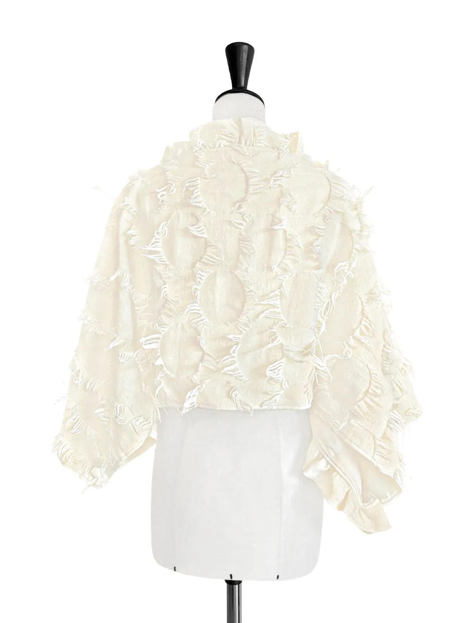 Last Chance! Creamy Textured Tassel Three Way Ruffled Cape Cardi - Crop Top