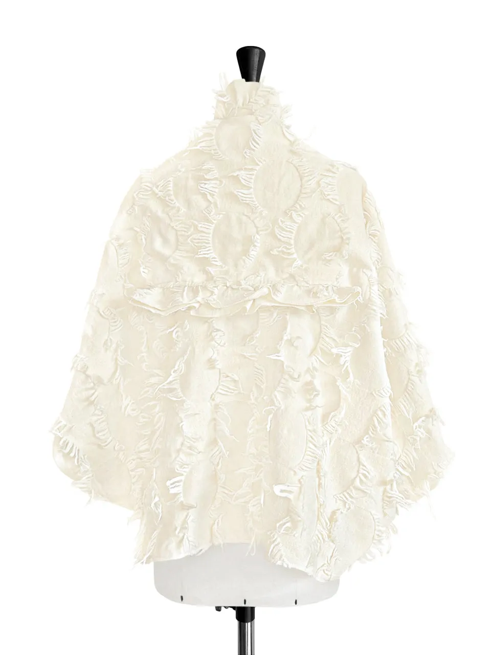 Last Chance! Creamy Textured Tassel Three Way Ruffled Cape Cardi - Crop Top