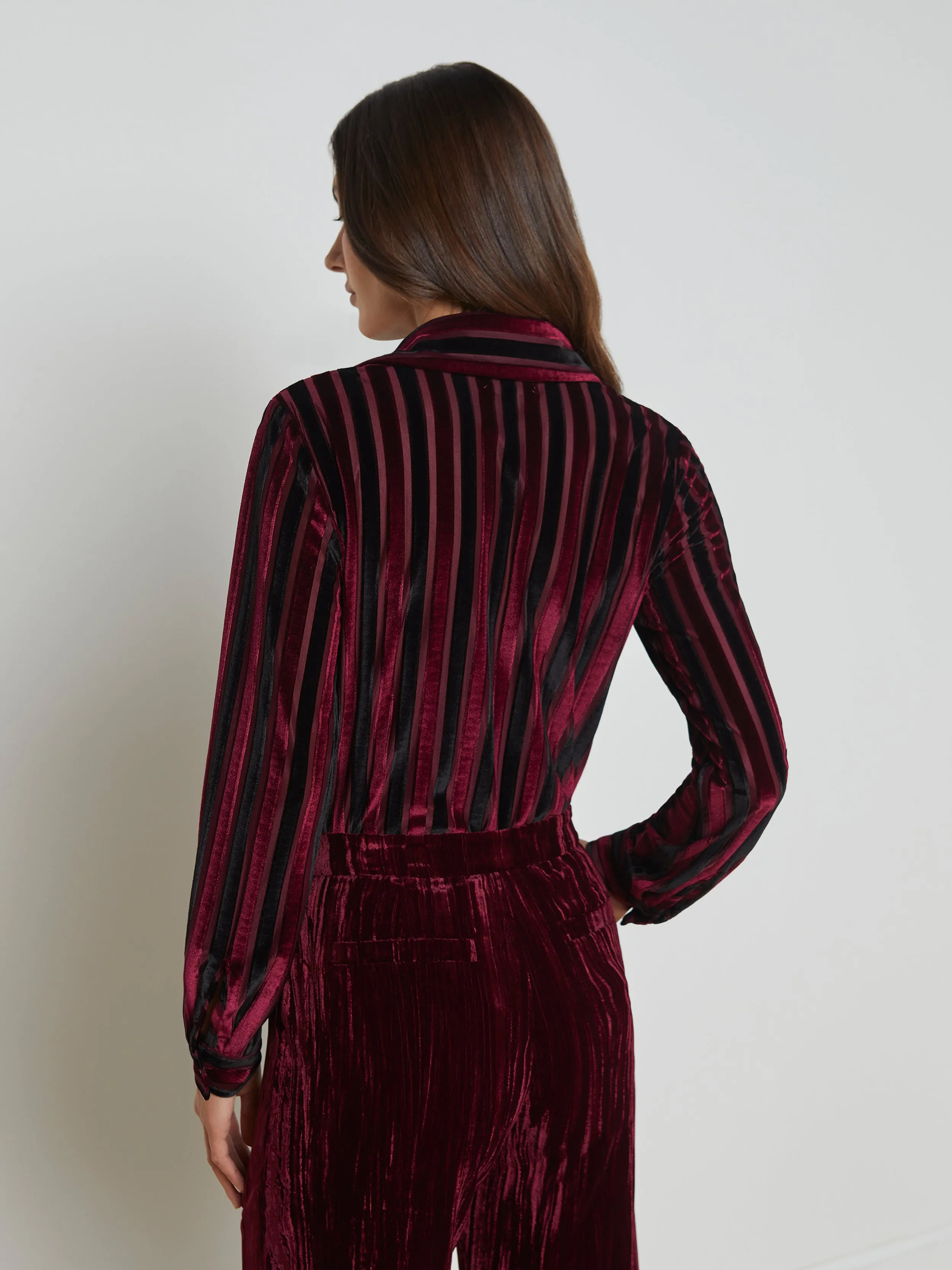 Laurent Striped Velvet Blouse