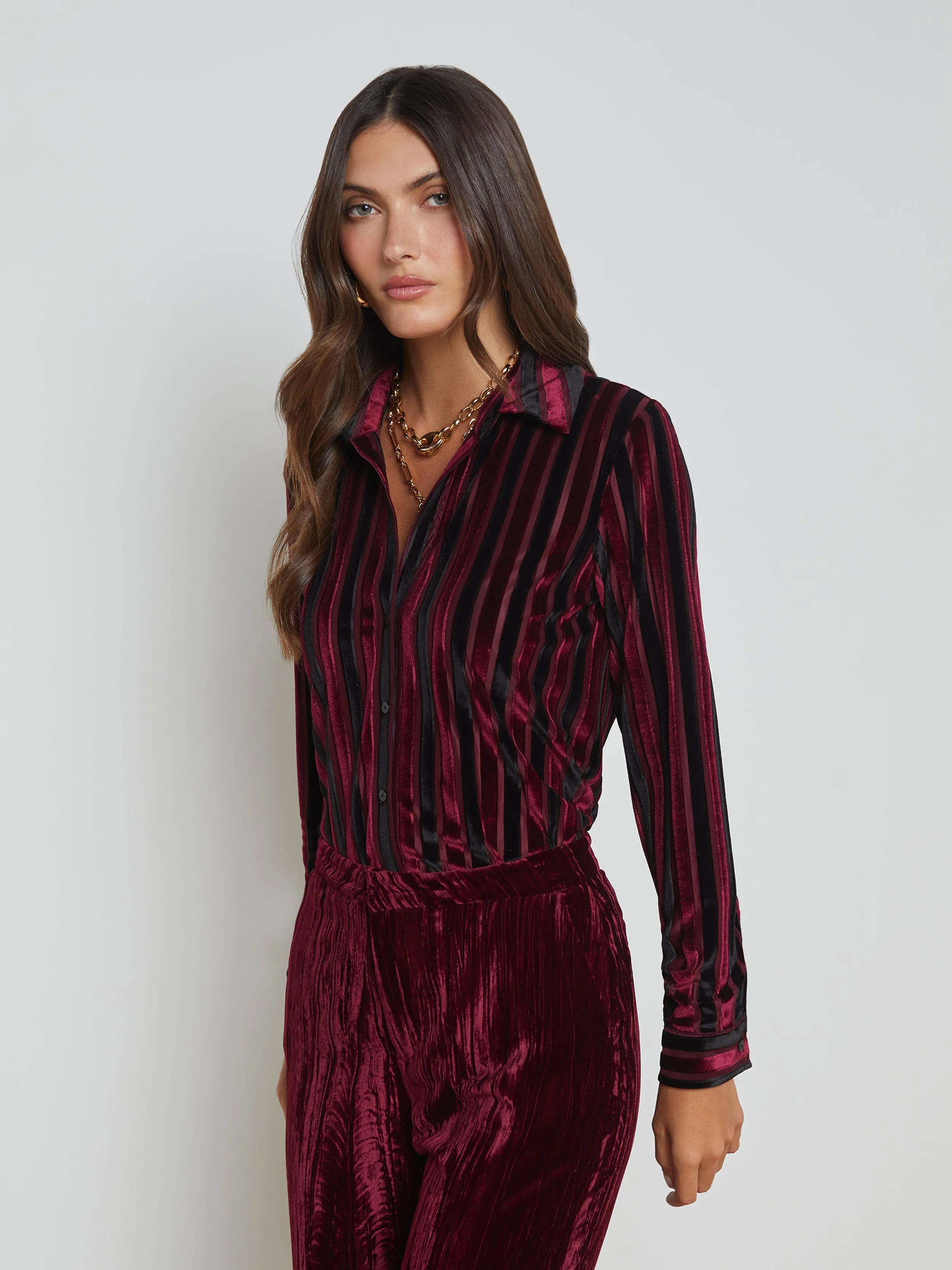 Laurent Striped Velvet Blouse