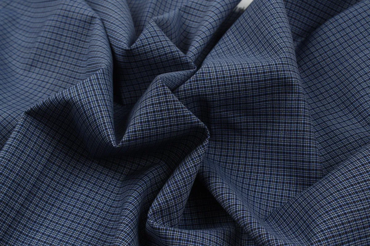 Light-Weight Stretch Wool - Small Checks - Blue