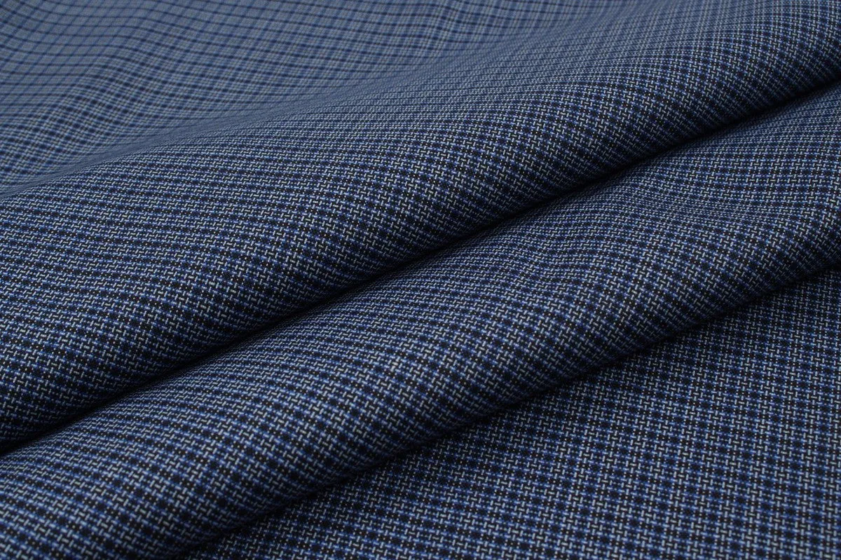 Light-Weight Stretch Wool - Small Checks - Blue