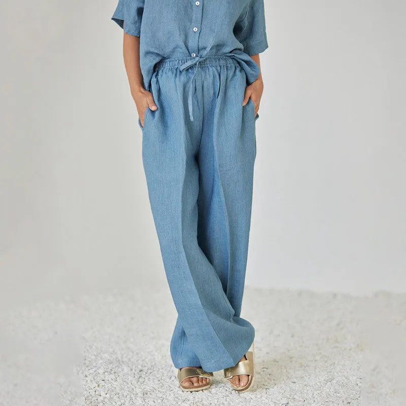 Linen Pant For Women | High Waist | Blue